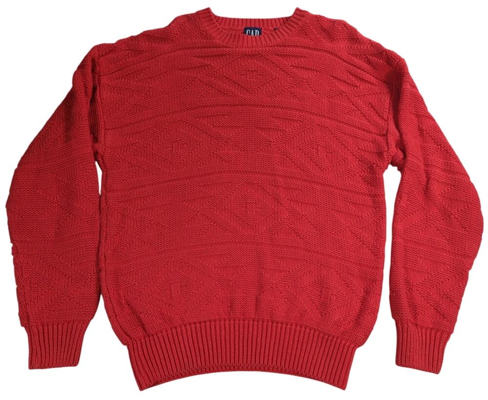 VTG GAP Sweater M Red Textured Knit Ramie Cotton Pullover Made in Hong Kong 90s